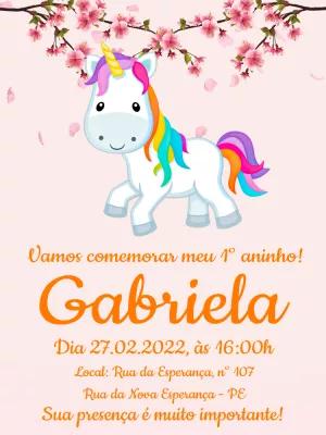 Convite de Aniversário Unicórnio Fofo para Editar Online