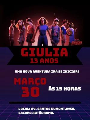 Convite de Aniversário Stranger Things com Personagens para Editar