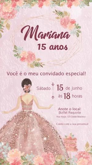 Convite de 15 Anos Princesa Floral para Editar Online