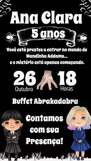 Convite Aniversário Wandinha Addams para Editar Online