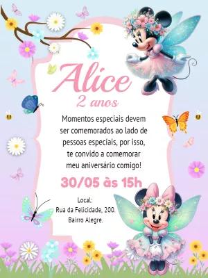 Convite Aniversário Jardim da Minnie Mouse para Editar Online