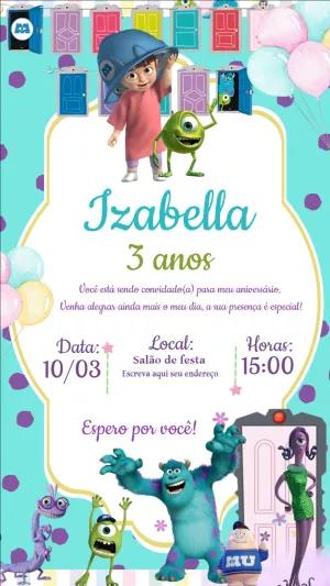 Convite de Aniversário Monstros S.A. para Editar Online