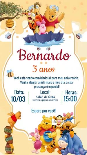 Convite de Aniversário Ursinho Pooh e Turma para Editar Online