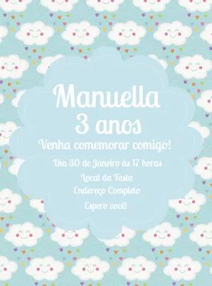 Convite Aniversário Chuva de Amor com Nuvens para Editar Online