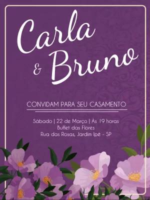 Convite de Casamento Floral Roxo e Lilás para Editar Online