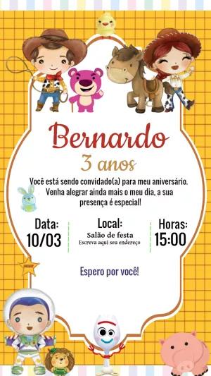 Convite Aniversário Toy Story com Personagens para Editar Online