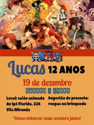 Convite de Aniversário One Piece com Personagens para Editar