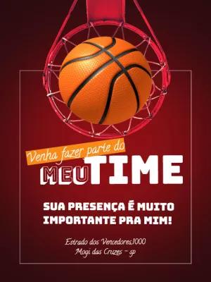 Convite Aniversário Tema Basquete para Editar Online