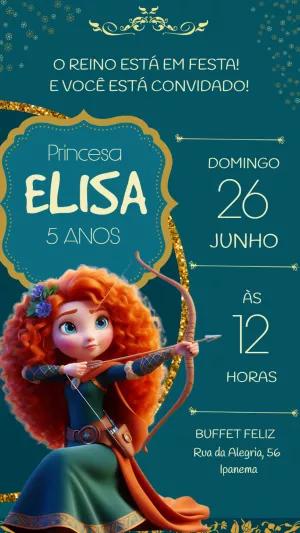 Convite Aniversário Princesa Merida Valente para Editar Online