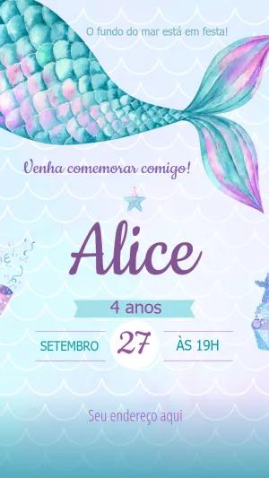 Convite Aniversário Sereia Fundo do Mar para Editar Online