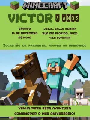 Convite de Aniversário Minecraft com Personagens para Editar Online