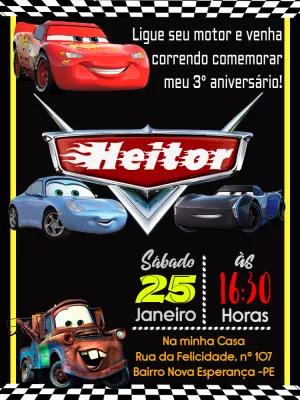 Convite de Aniversário Carros com Relâmpago McQueen para Editar