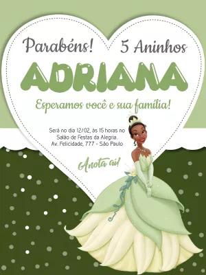 Convite de Aniversário Princesa Tiana para Editar Online