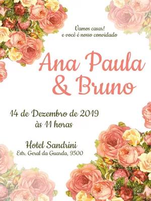 Convite de Casamento Floral com Rosas para Editar Online