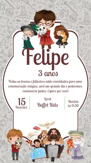 Convite Aniversário Harry Potter com Personagens para Editar