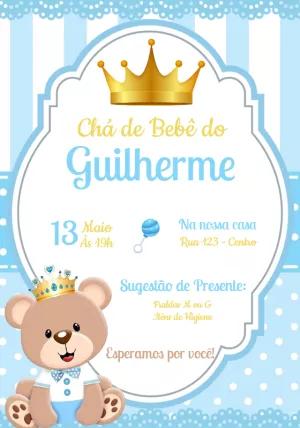 Convite Chá de Bebê Ursinho Príncipe Azul para Editar Online