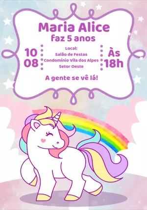 Convite de Aniversário Unicórnio Mágico para Editar Online