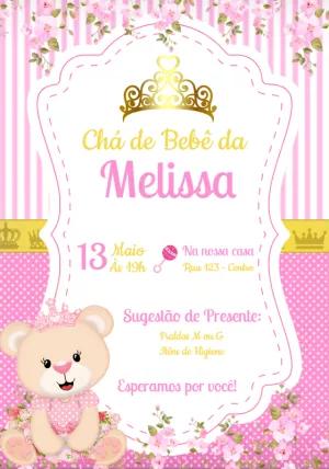 Convite Chá de Bebê Ursinha Princesa Rosa para Editar Online