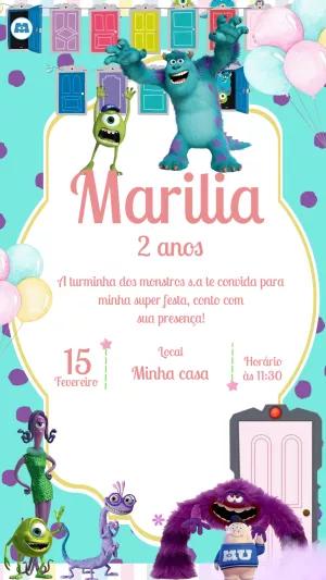 Convite de Aniversário Monstros S.A. para Editar Online