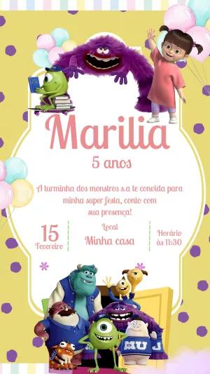 Convite de Aniversário Monstros S.A. com a Turma para Editar