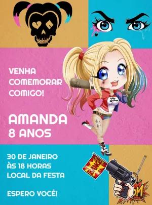 Convite de Aniversário Arlequina para Editar Online
