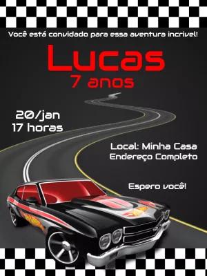 Convite de Aniversário Hot Wheels Carros para Editar Online
