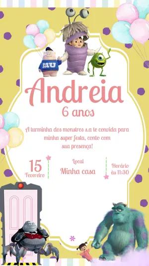 Convite de Aniversário Monstros S.A. para Editar Online