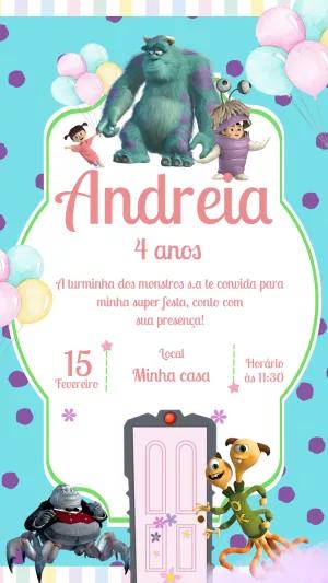 Convite de Aniversário Monstros S.A. para Editar Online
