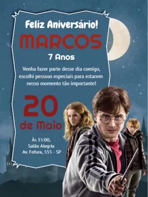 Convite Aniversário Harry Potter com Personagens para Editar