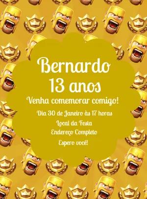 Convite de Aniversário Clash Royale com Personagens para Editar