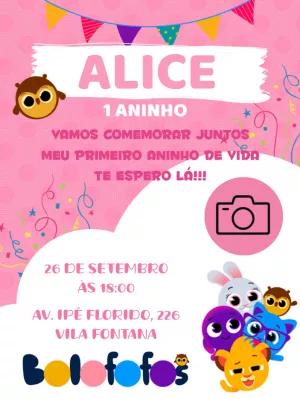 Convite Aniversário Bolofofos com Foto para Editar Online