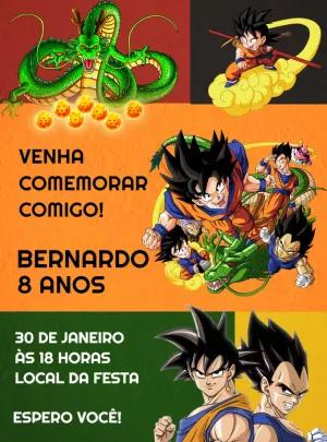 Convite de Aniversário Dragon Ball Z com Personagens para Editar
