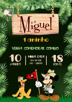 Convite de Aniversário Mickey Safari para Editar Online