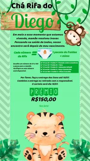 Convite Chá Rifa Safari com Animais para Editar Online