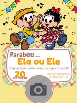 Convite Festa Junina Turma da Mônica com Foto para Editar