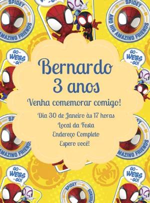 Convite Aniversário Homem Aranha e Amigos para Editar Online