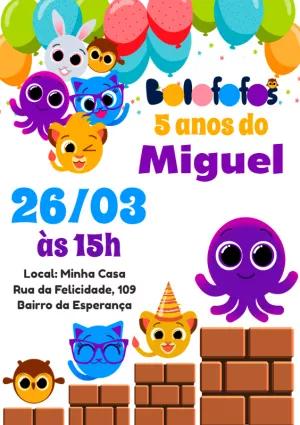 Convite de Aniversário Bolofofos com Personagens para Editar