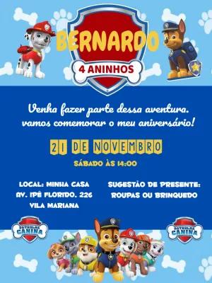 Convite de Aniversário Patrulha Canina com Personagens para Editar