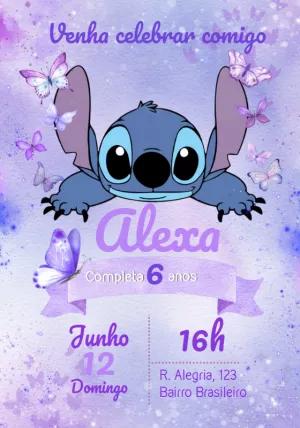 Convite de Aniversário Stitch com Borboletas para Editar