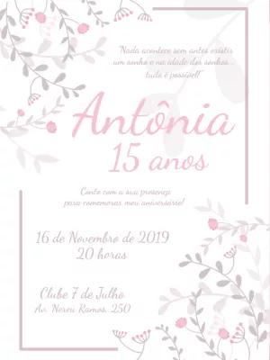 Convite 15 Anos Floral Delicado para Editar Online