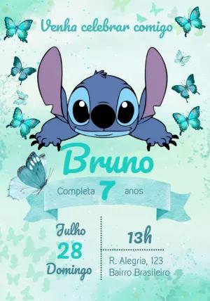 Convite Aniversário Stitch e Borboletas para Editar Online