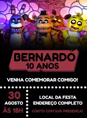 Convite Aniversário Five Nights at Freddy's para Editar Online