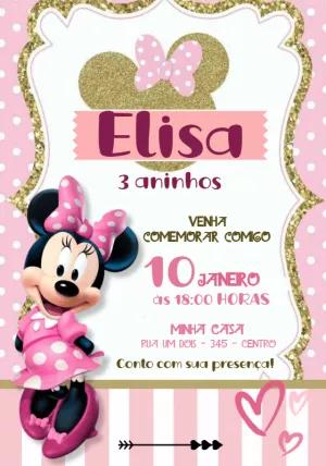 Convite de Aniversário Minnie Glitter para Editar Online