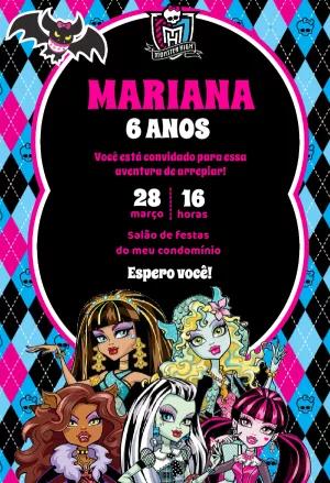 Convite de Aniversário Monster High com Personagens para Editar