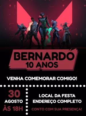 Convite Aniversário Valorant com Personagens para Editar Online