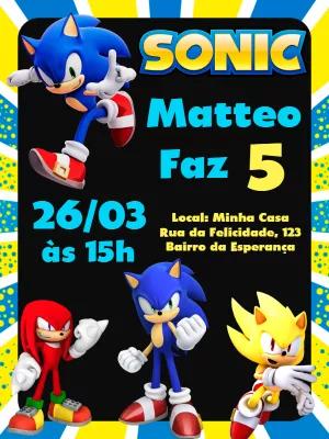 Convite de Aniversário Sonic com Personagens para Editar Online