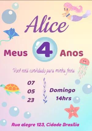 Convite de Aniversário Sereia Fundo do Mar Editável Online