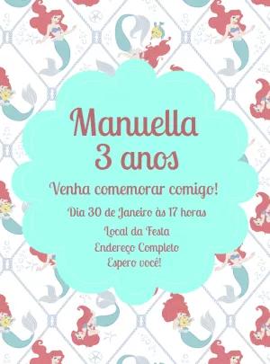 Convite de Aniversário Ariel a Pequena Sereia para Editar