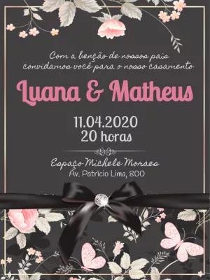 Convite de Casamento Floral Luxuoso para Editar Online