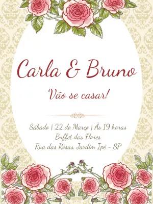 Convite de Casamento Floral com Rosas para Editar Online